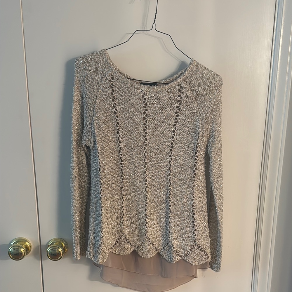 fab'rik Gray Crew Neck Sweater with Decorative Edge